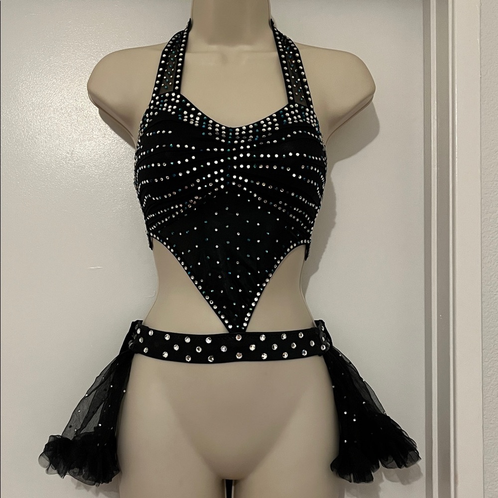 Black Rhinestone Halter Dance Costume
